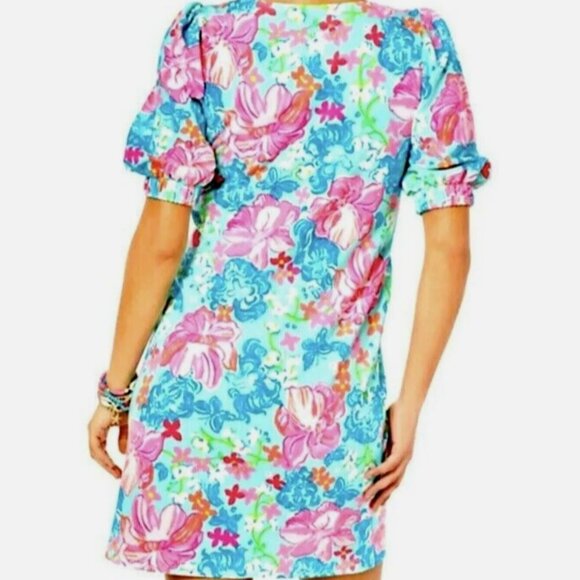 Lilly Pulitzer Cayce Short Sleeve Dress in Surf Blue Luscious Lions - Picture 4 of 16